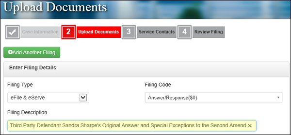 Filing Description screen shot